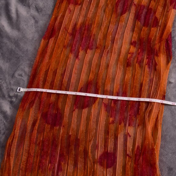 Orange Sheer Pleated Scarf with Fringe Trim - Picture 2 of 7